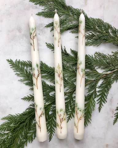 Hand Painted Taper Candles 'Pine' (set of 3)
