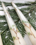 Hand Painted Taper Candles 'Pine' (set of 3)